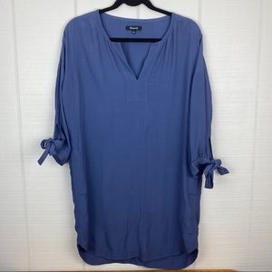Madewell Tunic Shirt Dress Du Jour Tie Sleeve Smoke Blue Pockets